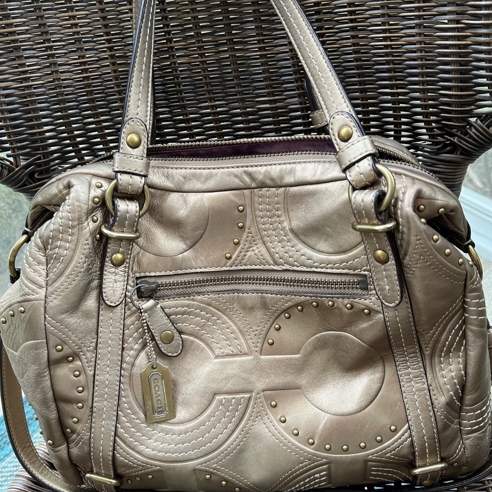 Coach Metallic Logo Leather Bag